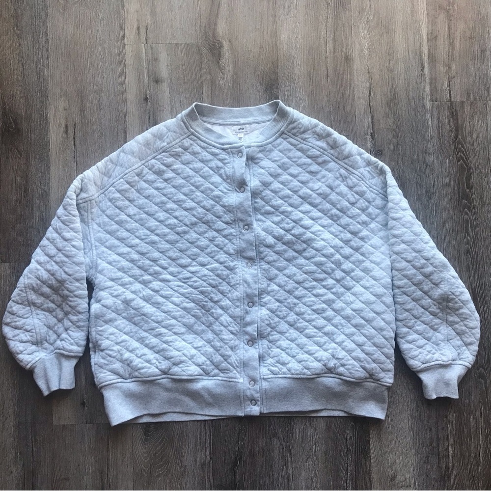 Aerie Quilted Cardigan Bomber in Gray